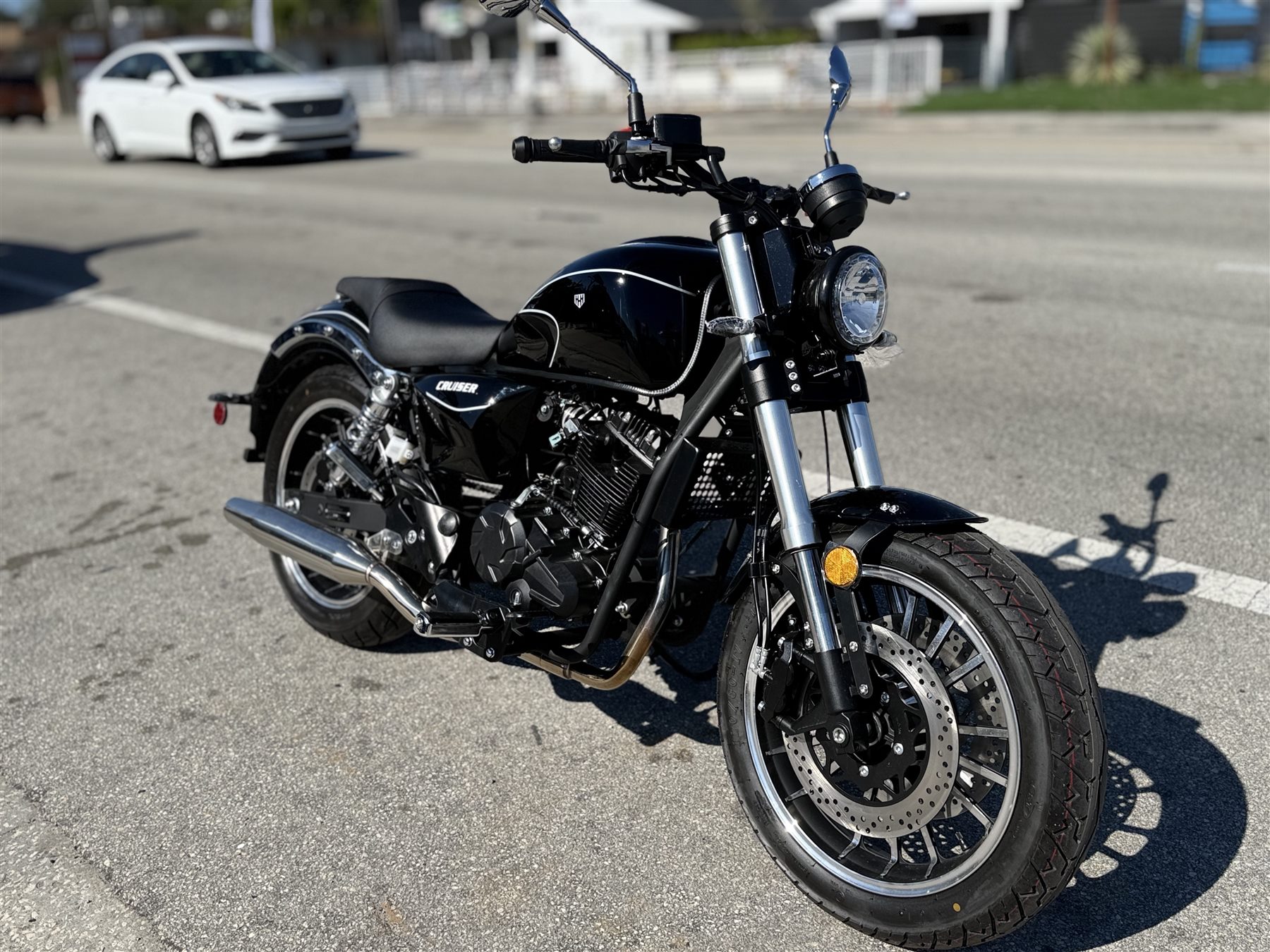 Black motorcycle outside Pulgar Motors